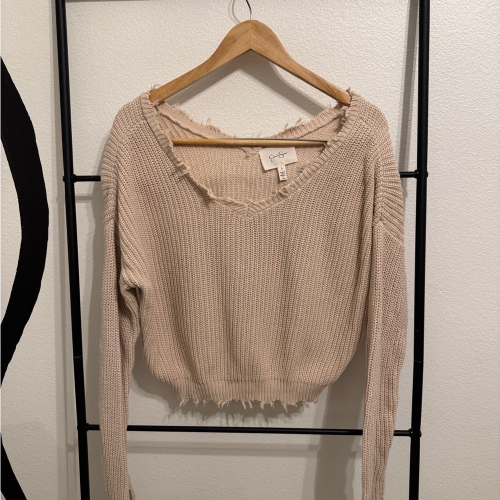 Jessica Simpson Frayed Edge Knit Top in Cream